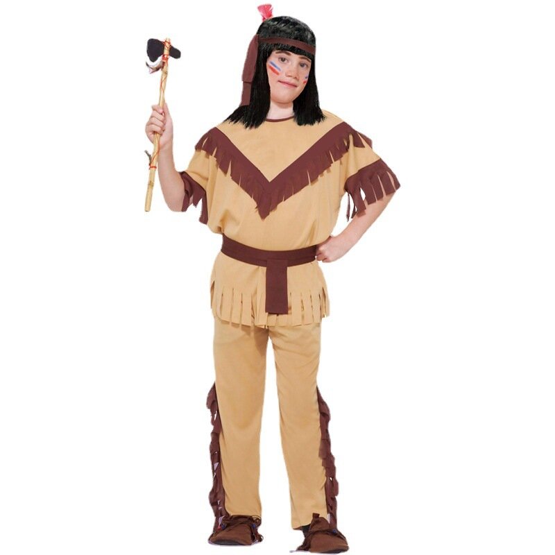 Costume de Cosplay Amérindien d'Halloween pour Enfant, Ensemble Amusant à Manches sulf, Vêtements de Spectacle sur Scène à la Mode pour Garçon