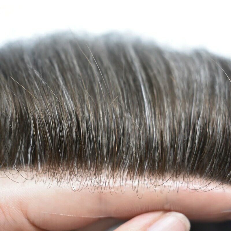 Vloop peruca completa em PU para homens, peruca masculina, prótese capilar, pele fina, peruca masculina, sistema de cabelo humano, 0,06-0,08 cm, espessura