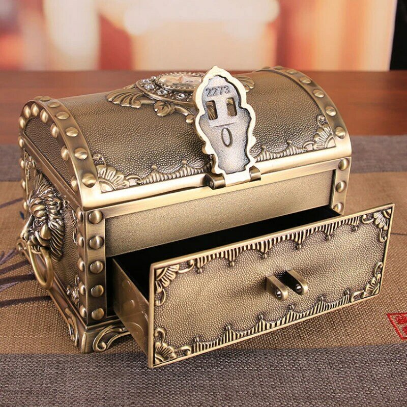 صندوق تخزين المجوهرات النمط الصيني مع قفل ودرج ، ومكافحة الأكسدة الأقراط الجميلة ، الزفاف وهدية عيد ميلاد