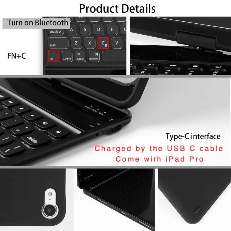 Voor 2018 Ipad Pro 12.9 Inch 3rd Gen Case Toetsenbord, Bluetooth Toetsenbord Case Cover, regenboog Backlight Toetsen 360 Draaibaar 180 Flpi