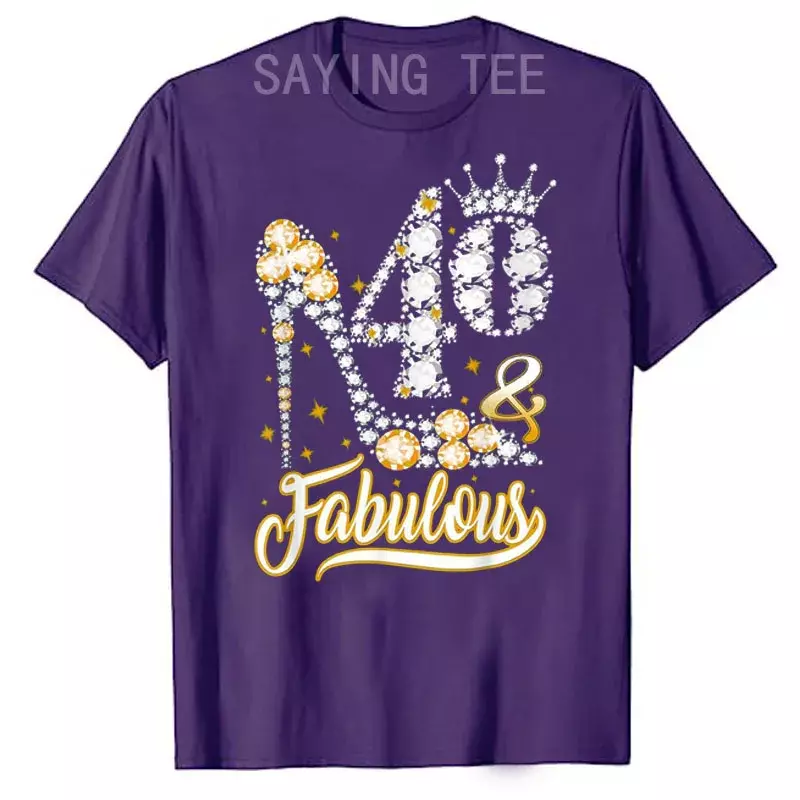 40th Birthday Shirts Women Vintage Birthday T-Shirt Fashion 40 & Fabulous Graphic Tee Casual 40th B-day Present Top Wife Gift