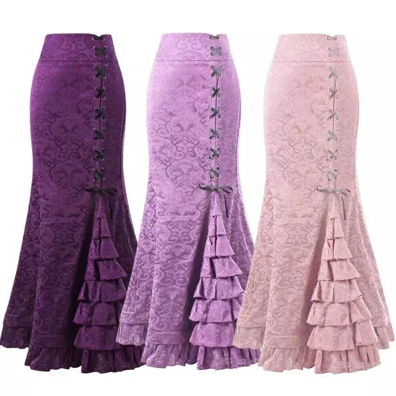 Women's Midi Y2k Skirt Victorian Retro High Waist Elegant Temperament Skirt Steampunk Gothic Style Fishtail Skirt Party Clothes
