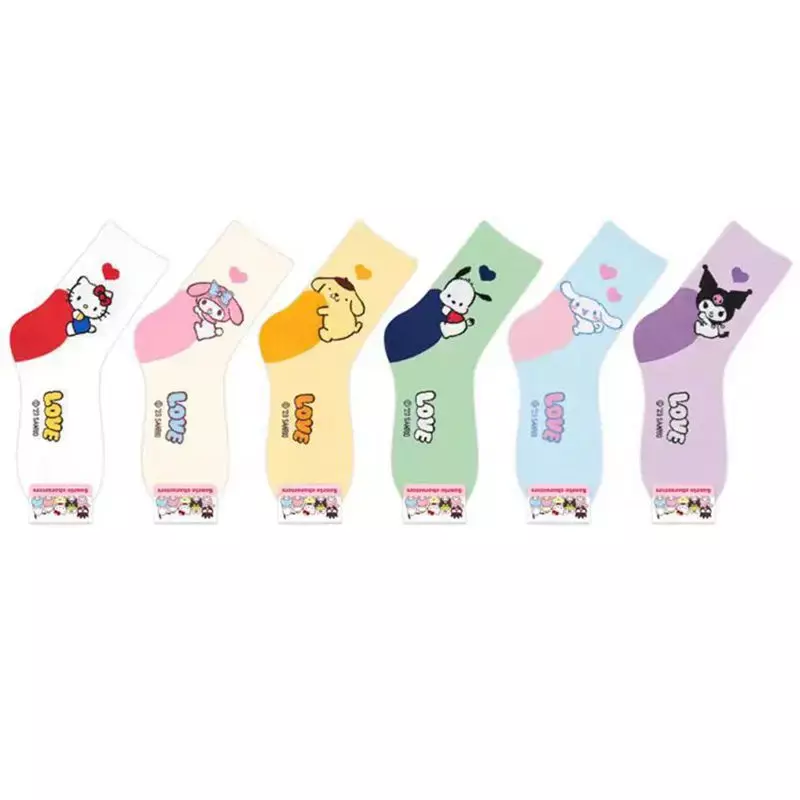 Sanrio-Calcetines cálidos de algodón puro para niña, medias Kawaii, Anime, Hello Kitty, Kuromi Melody, Cinnamoroll, Casual, regalo para niña