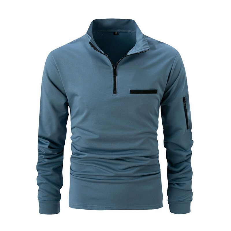 Comfy Hot Stylish T-shirt Mens Male Pullover Sweatshirts Top Daily Easy Care Lapel Long Sleeve Solid Color Sport