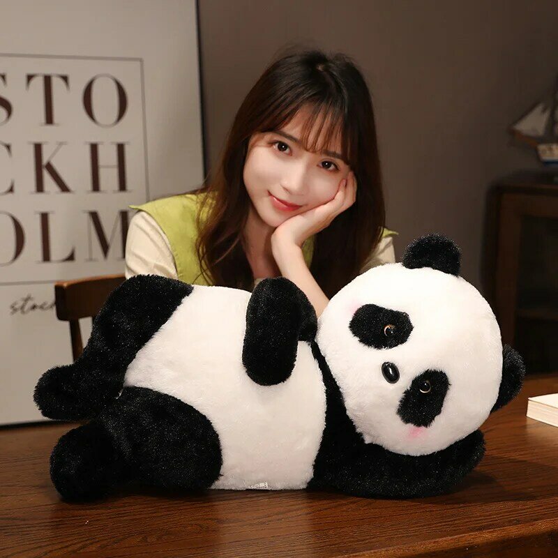 55/70cm liegend Panda Plüsch Kissen Spielzeug niedlichen Stofftiere Riesen Panda Plüschtiere Wurf kissen Kissen weiche Kinderspiel zeug für Mädchen