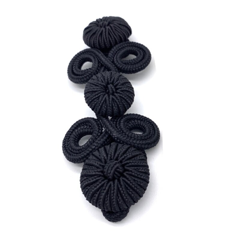 Y166 Handmade Chinese Knot Button Black/Gold Ribbon Fastener Costume DIY Craft
