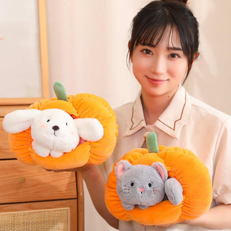 Cat Kennel Comfortable Sleeping House Pumpkin Nest Plush Toy Simulation Plushies Cat Dog Doll In The Pumpkin Cushion Kids Gifts
