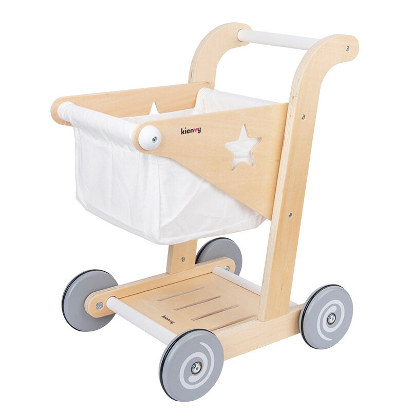 New Arrival Children Baby Walker Play Wooden Shopping Trolley Toys Set Shop For 1~3 Year Kids Toy Trolley