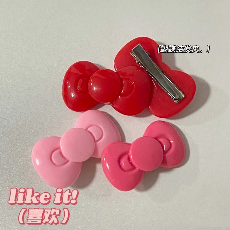 Kawaii Sanrio Bow Hairpin Hello Kittys Hair Accessories Cute Girl Heart Side Clip Bangs Temperament Jewelry Gift Sanrio Hairpin