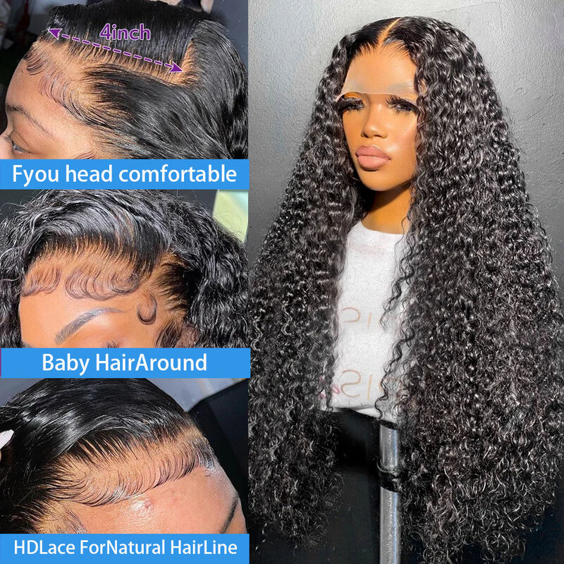 250% Air gelombang dalam HD 26 32 inci 4x4 renda depan rambut manusia 13x4 13x6 renda Frontal Wig transparan rambut Remy Brazilian wanita