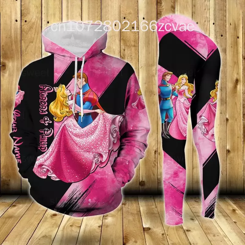 Disney Sleeping Beautys felpa con cappuccio Leggings tuta da donna Diseny felpa con cappuccio pantaloni da Yoga pantaloni sportivi set di tute di moda