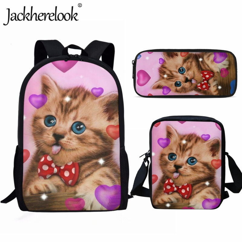 Jackherelook – sac à dos d'école pour enfants, sac à dos de voyage pratique avec dessin animé mignon chaton amour filles