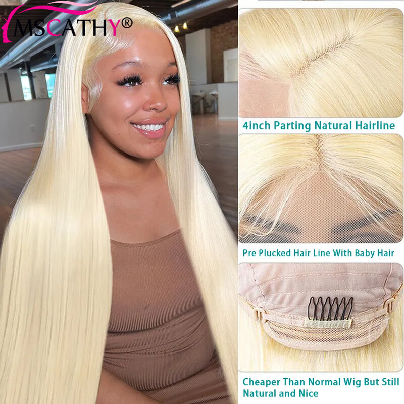 Wig depan renda lurus 613 untuk wanita rambut manusia 13X4 HD Wig Frontal renda transparan Wig rambut berwarna pirang Brasil