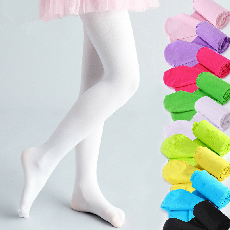 Summer Spring Candy Color Kids Pantyhose Ballet Dance Tights for Girls Stocking Children Velvet Solid White Pantyhose