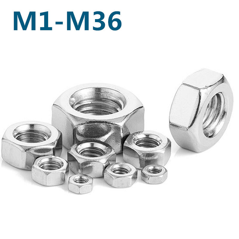 1-20Pcs/lot 304 Stainless Steel Hex Hexagon Nuts M1 - M36 Free Shipping