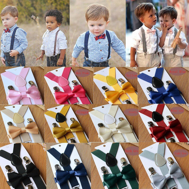 Cinto suspensor rosa para crianças, gravata borboleta, suspensórios para camisa, suporte para calças de 2 a 7 anos