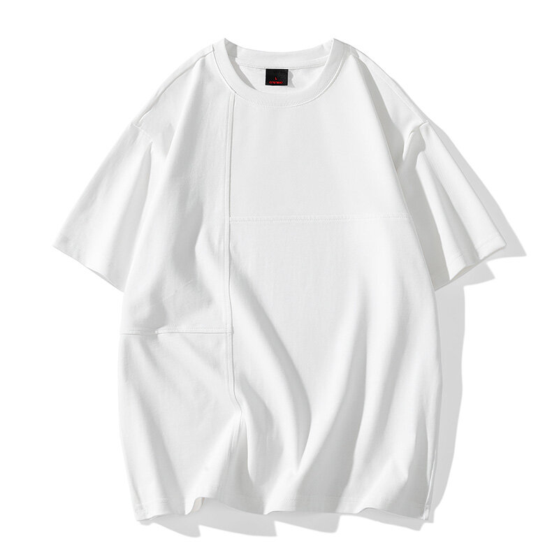 Casualowa ze splotem amerykański Retro t-shirty odzież męska jednolity kolor wszystkie mecze letnie nowe młodzieńcze witalność swetry z krótkim rękawem