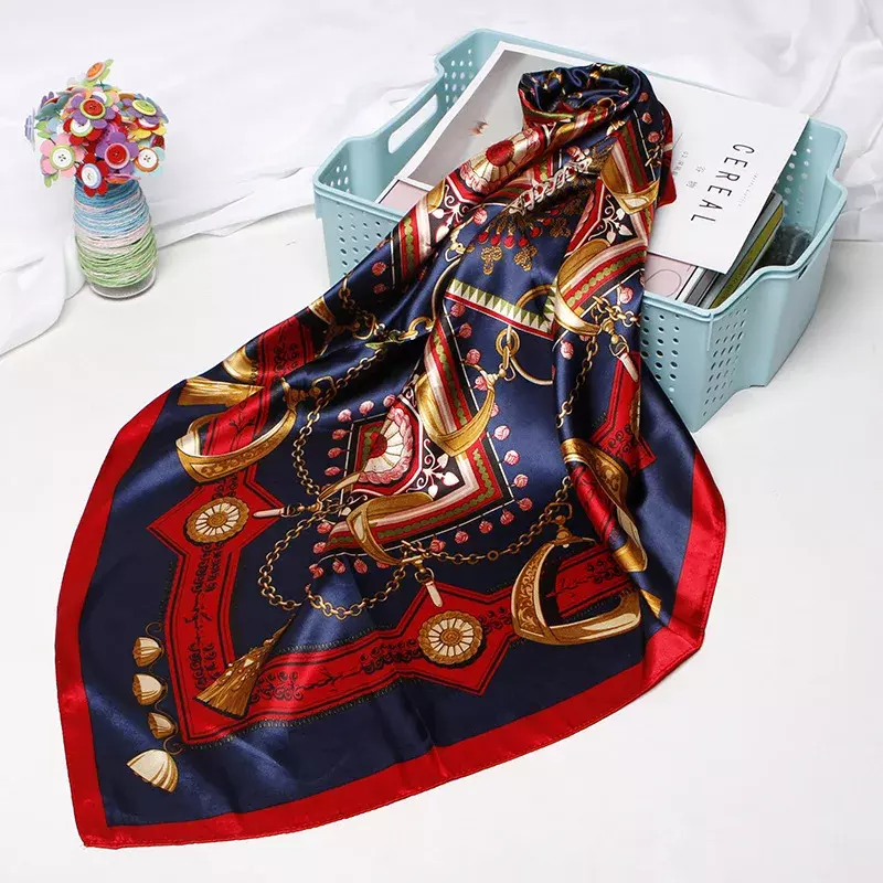 Lenço de seda cetim estampado para mulheres, hijab fashion, lenço, lenço quadrado, lenço na cabeça para senhoras, 90x90cm, 2022
