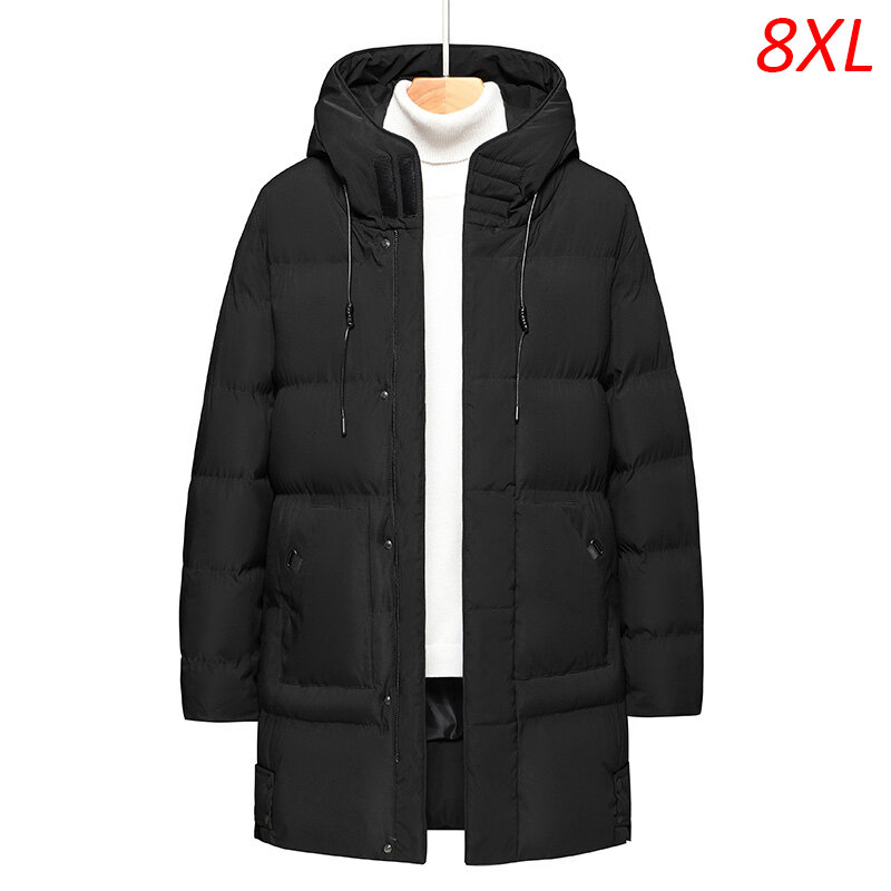 Parka gruesa y cálida con capucha para hombre, chaqueta de gran tamaño a prueba de viento, abrigo negro a la moda, 8XL talla grande, invierno, 2023