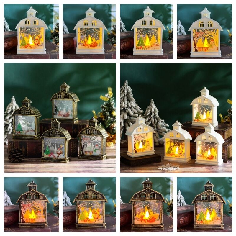 Lentera gantung portabel pohon Natal, lampu gantung portabel, lampu lilin Santa Claus, lentera bola dunia salju, pohon Natal, rusa, rumah