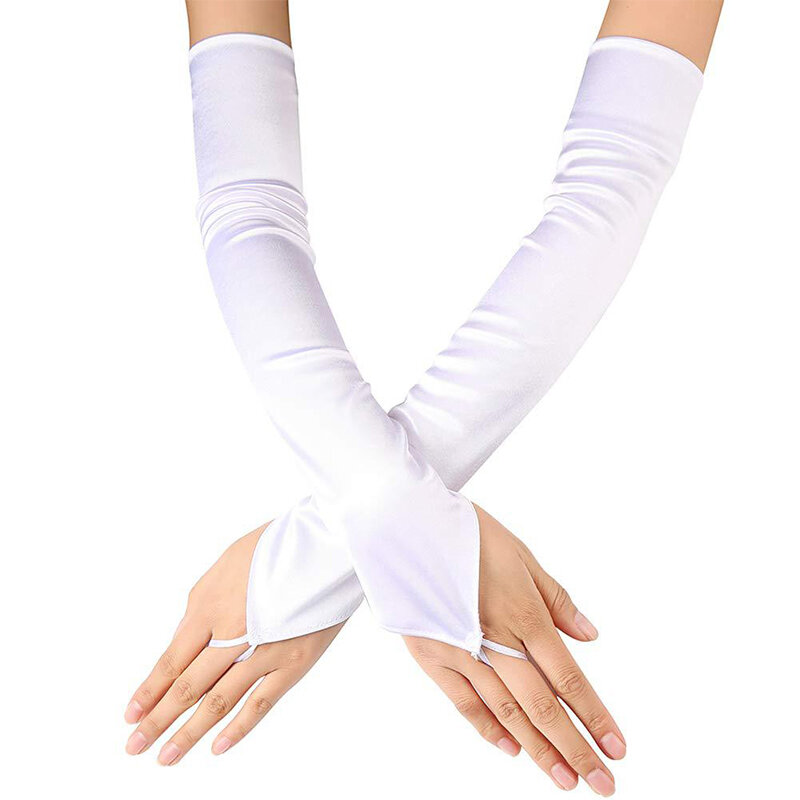 Женские Длинные эластичные атласные перчатки, длинные перчатки без пальцев с крючком, этикетка, солнцезащитные варежки, перчатки для езды на велосипеде и вождения с защитой от УФ-лучей