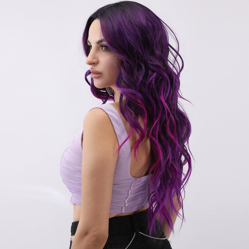 Smilco Fashion Omber Purple T-Part 13 x5x1 parrucche ricci anteriori in pizzo per le donne capelli lunghi parrucca anteriore in pizzo sintetico capelli resistenti al calore