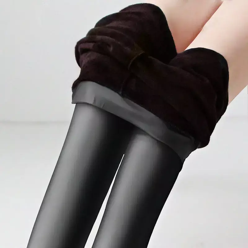 Leggings taille haute Imitation cuir pour femmes, 100kg de graisse MM, en velours, de couleur unie, 6XL, MZ1097