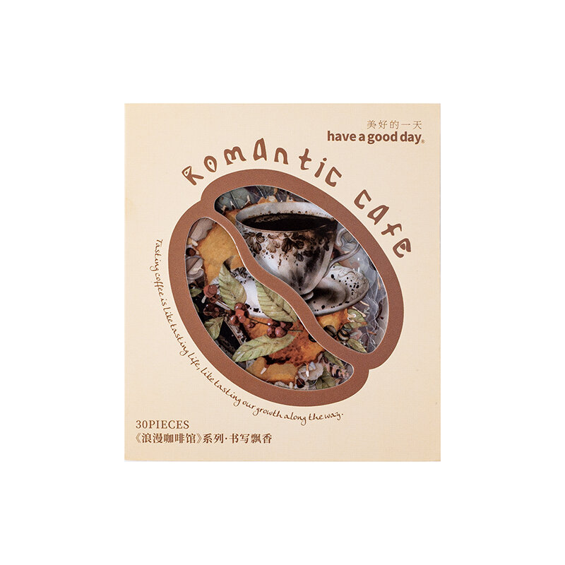 Adesivo PET para Café Café Handbook, Decoração Romântica Suprimentos, Material do Pacote, Scrapbooking Adesivo, 60x60mm, 30 Pcs