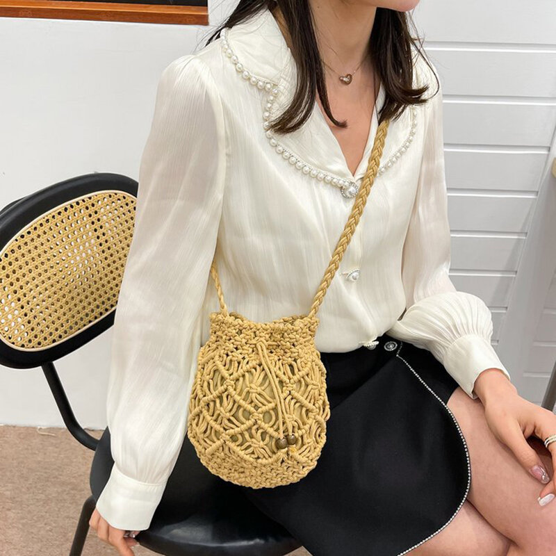 Hand Woven Beach Woven Net Bags 2022 New Casual Capacity Woven Shoulder Bag Summer Straw Bags for Women Straw Clutch