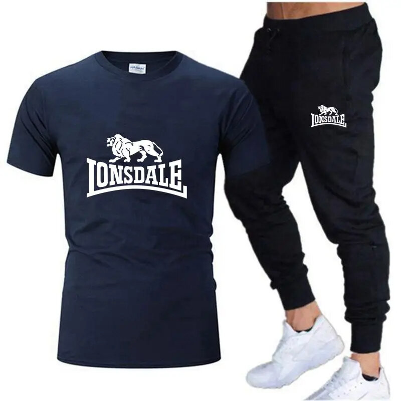 Lonsdale Sommer neue Herren T-Shirt Set Sport Set gedruckt T-Shirt lange Hosen schnell trocknende Herren hochwertige lässige 2-teilige Set