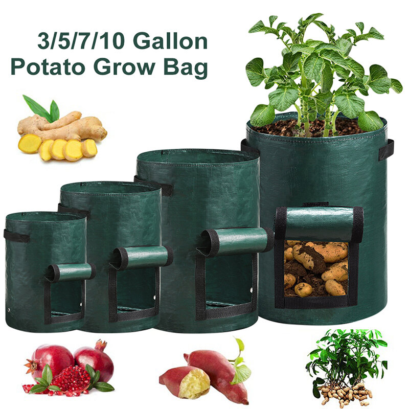 Bolsas de cultivo de plantas de PE con asa, bolsas de cultivo de verduras de 3/5/7/10 galones, bolsa de cultivo gruesa, bolsa de cultivo de patatas y cebolla, macetas de jardín al aire libre