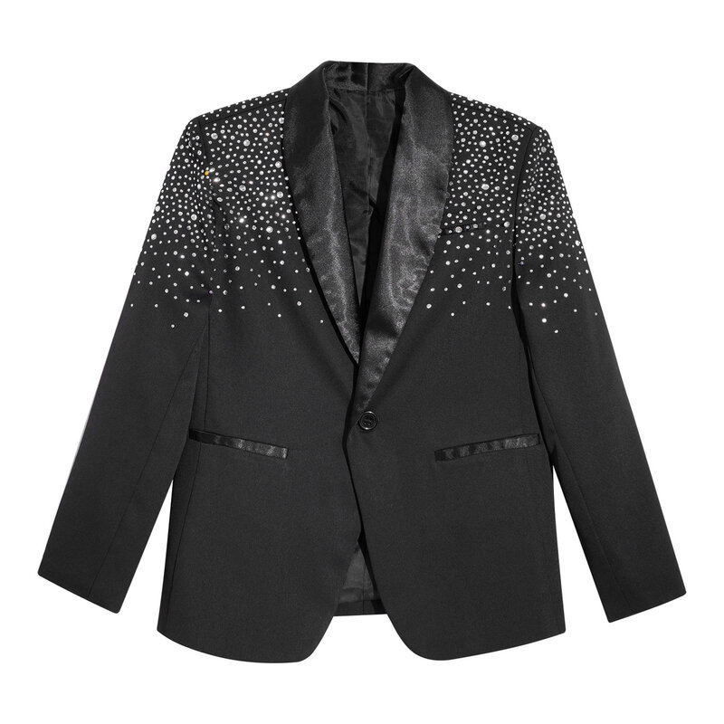 Kids Party Blazer Long Sleeve Tuxedos for Boys Shiny Rhinestone Fully Lined Outerwear for Evening Wedding Formal Suits Jacket