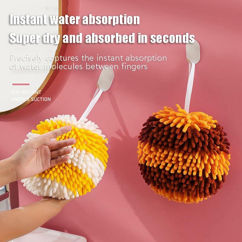 Chenille warna-warni handuk tangan bola dengan lingkaran gantung cepat kering handuk serat mikro penyerap lembut untuk dapur kamar mandi