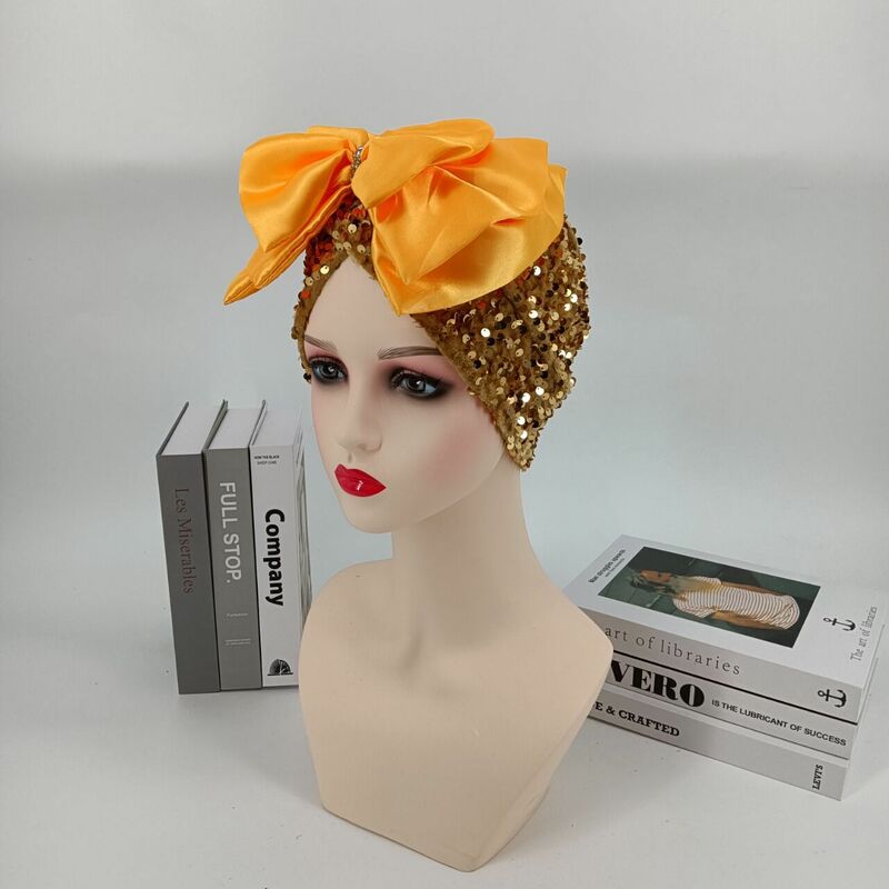 2023 Fashion Style African Women Sequined Red Yellow Blue Green Headtie African Caps Muslim Women Hijabs Head Wrap for Women