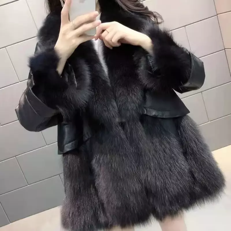 2023 Faux Fox Fur Grass Coat giacca invernale moda donna versione coreana collo medio lungo tinta unita addensato F358