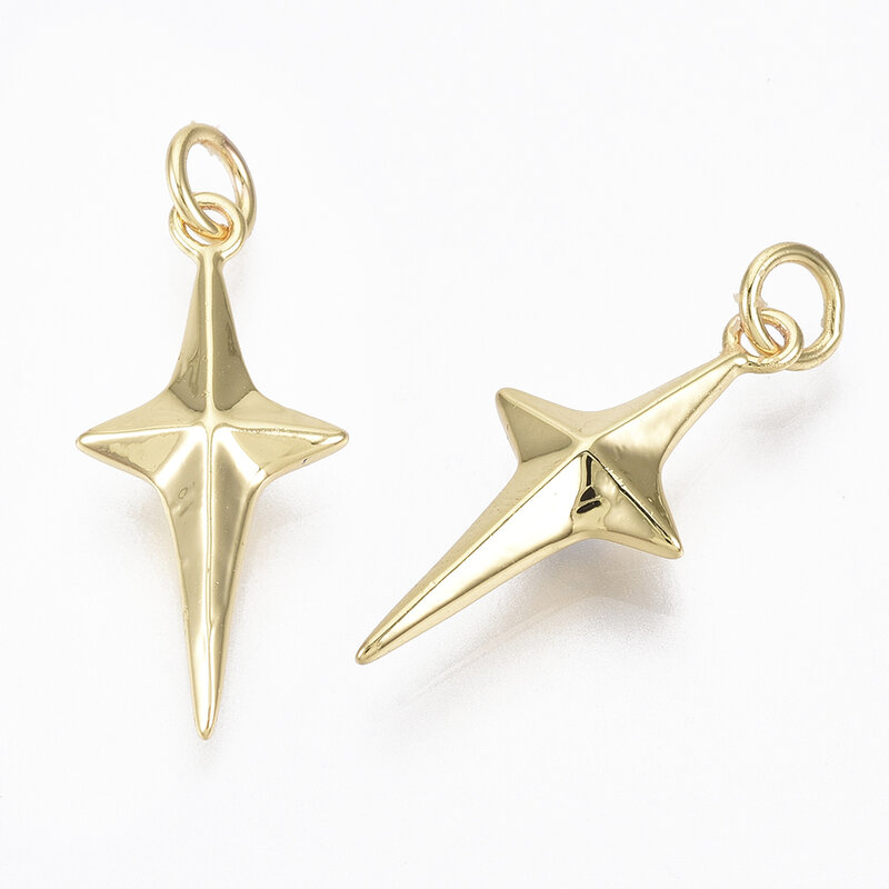 5pcs Brass Star Charms Pendants with Jump Rings Real 18K Gold Plated for Bracelet Necklace DIY Handmade Jewelry Making Supplies