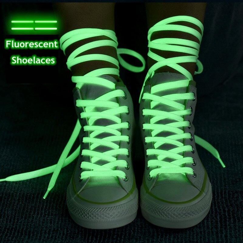 Luminous Shoelaces płaskie sznurowadła trampki sznurowadła świecące w ciemności noc kolor fluorescencyjny Shoelace 80/100/120/140cm Shoestrings