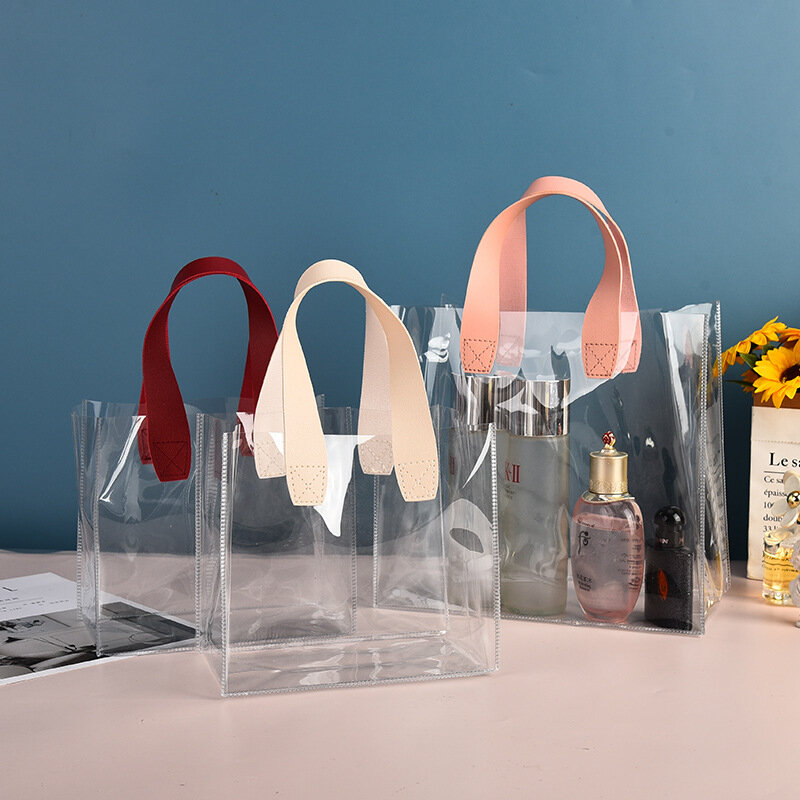 Przezroczysta przeźroczysta torba Tote z Pvc o dużej pojemności, szyta plastikowa torba na kosmetyki na zakupy torebka typu Jelly Bag torba na prezent może turystyka zewnętrzna nowa