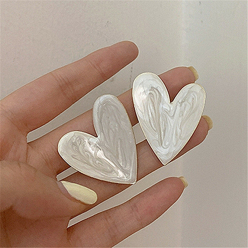 Witte Kleur Groot Hart Oorknopjes Voor Vrouwen Meisje Koreaanse Liefde Druppel Glazuur Esthetisch Dagelijks Leven Minimalistische Sieraden Piercing Oor