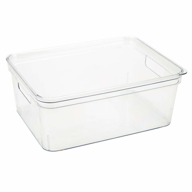 Simplify 4 Pack Medium Plastic Lidded Storage Baskets Bin, Clear