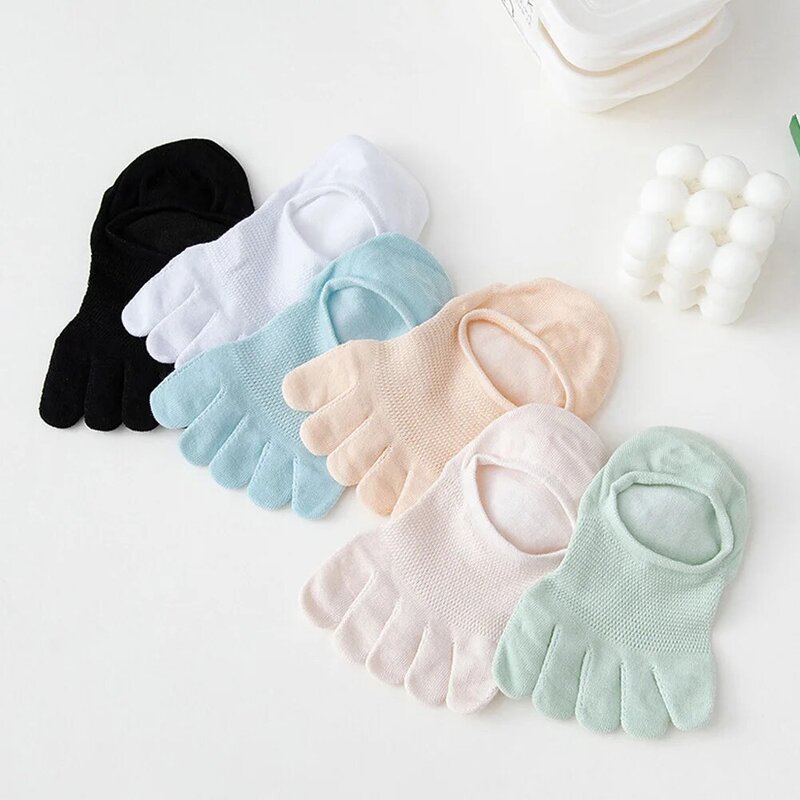 Calcetines tobilleros transpirables para hombre y mujer, calcetín de cinco dedos, malla hueca, absorbente de sudor