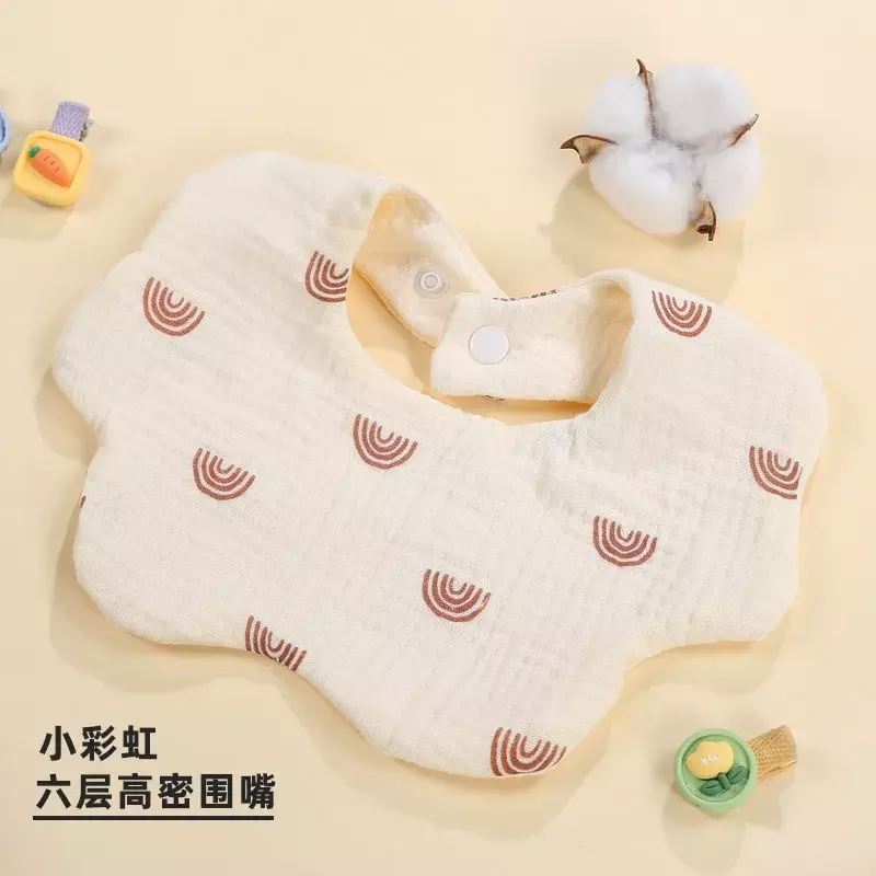 Cotton crepe baby spit towel Baby eating anti-vomiting milk square Newborn 6-layer swivel petal bib