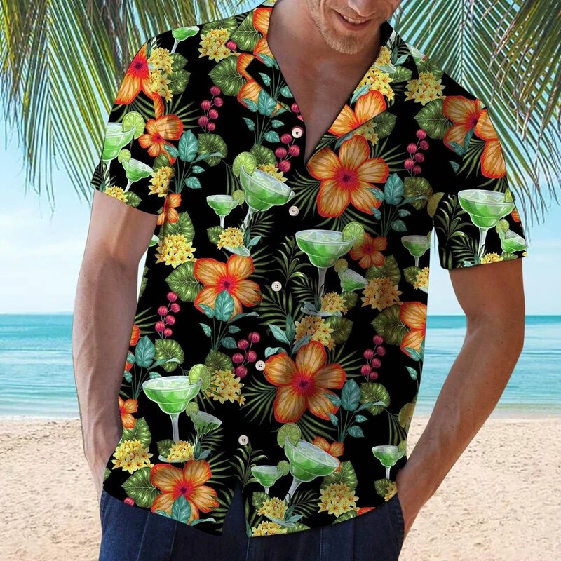 Dazn-Chemise hawaïenne à manches courtes pour homme, chemise décontractée à fleurs, chemise à boutons, style tropical, rouge, vacances, plage, été, nouveau, 2024