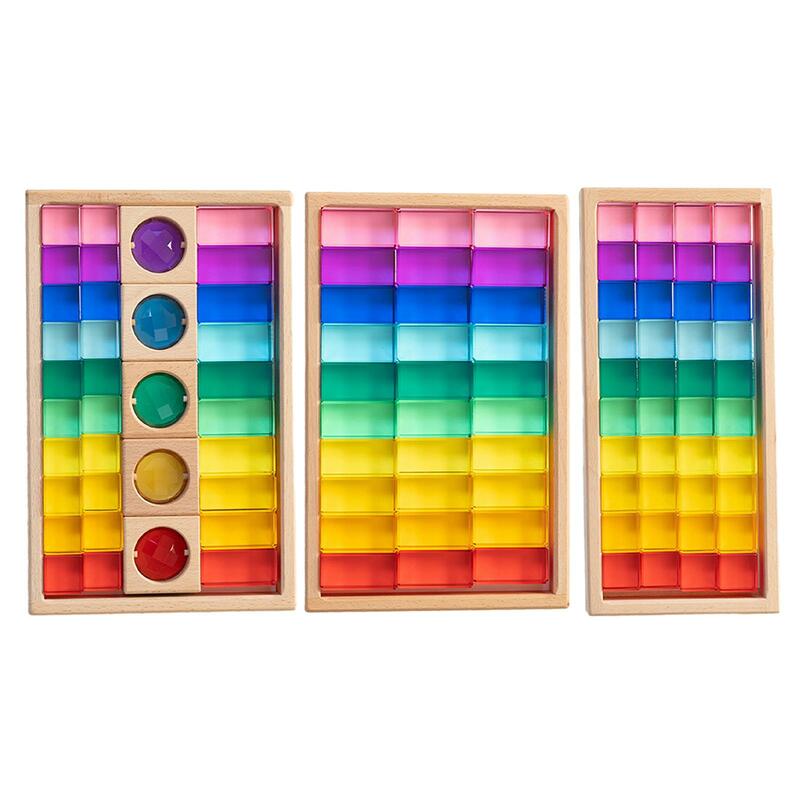 Gioco impilabile di cubi acrilici, blocchi di costruzione arcobaleno acrilico, cubi di pietre preziose acriliche arcobaleno per bambini 3 ~ 6 anni