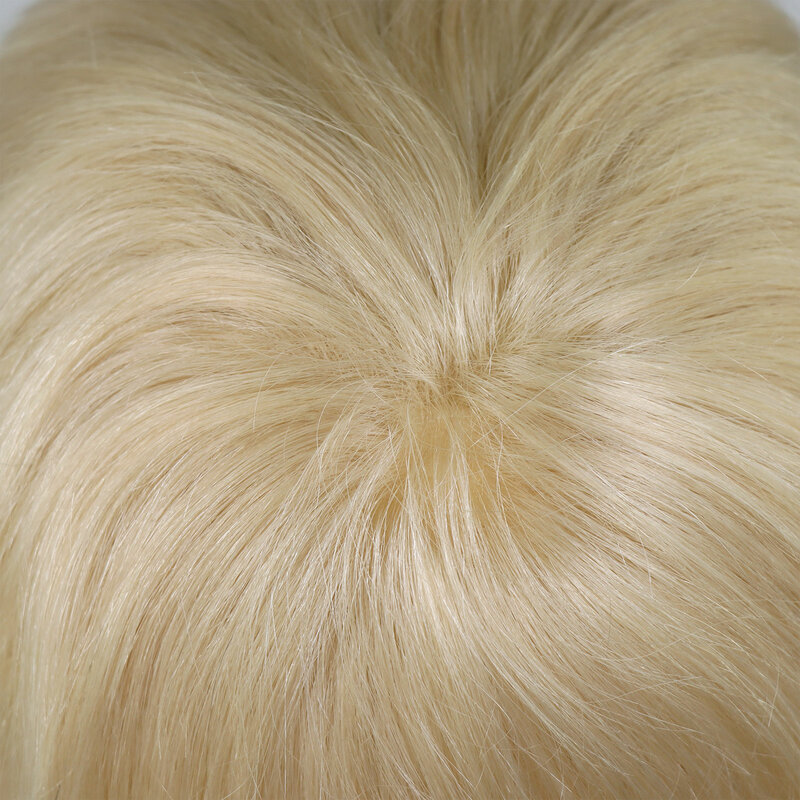 Blonde Human Hair Toupee French Lace Thin Skin PU Mens Wig Straight Men's Prosthesis 613 Male Hairpiece Replacement System 8X10