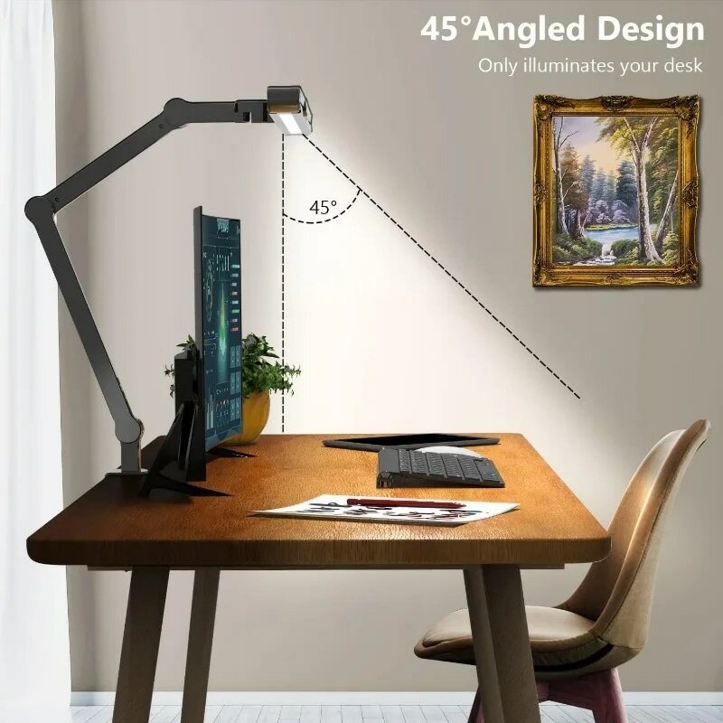 Lampu meja Led dengan penjepit, arsitek untuk pencahayaan suasana kantor rumah, peredupan otomatis Ultra terang 24W