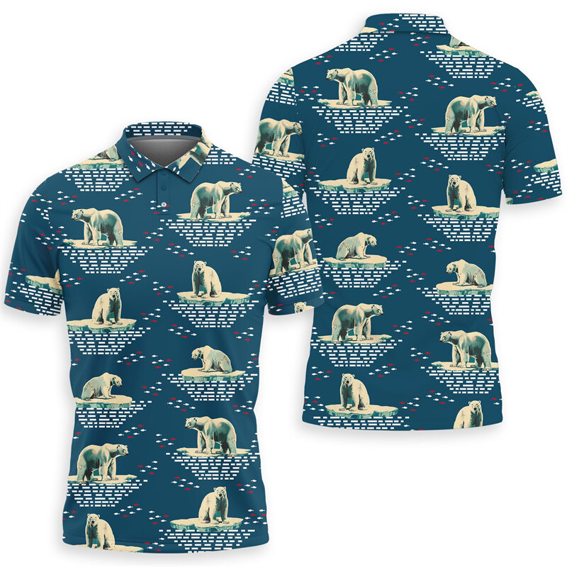 Kaus Polo grafis beruang kutub lucu untuk pria pakaian Atasan wanita modis lengan pendek hewan kartun Atasan Wanita musim panas Y2K