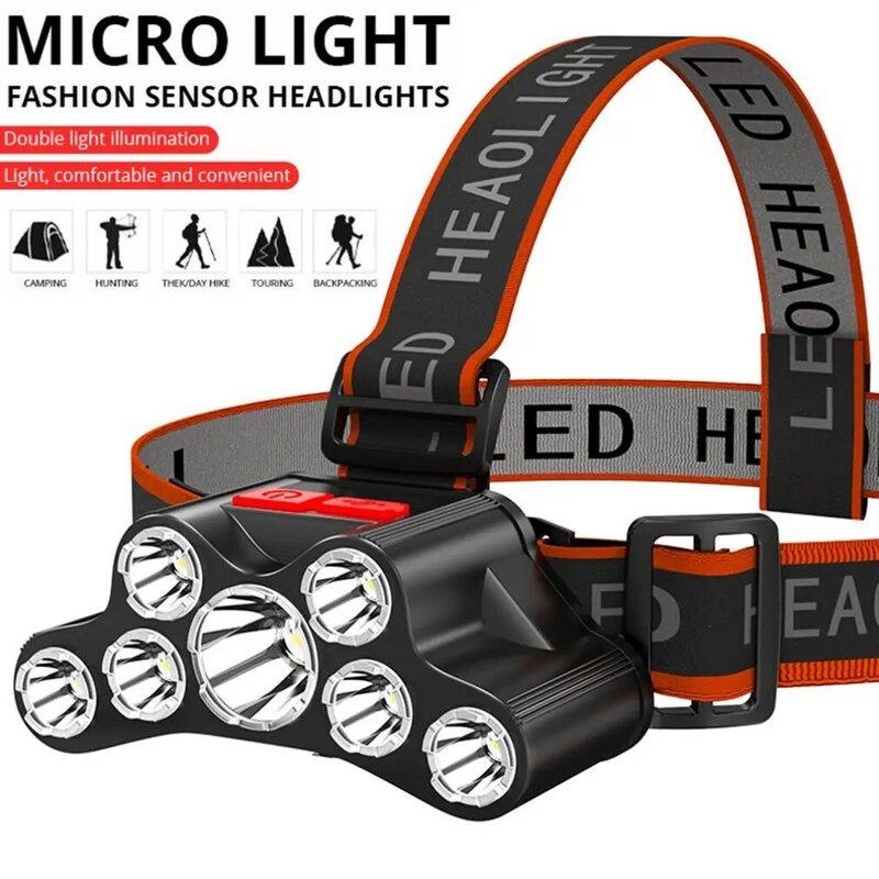 7 Led Strong Light Headlamp USB Rechageable Motion Sensor Headlight Portable Fishing Camping Outdoor Head Lamp Work Flashlight