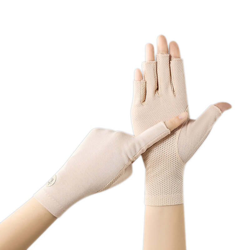 Luvas finas de algodão touch screen para mulheres, meio dedo sem dedos, proteção uv, protetor solar, equitação, condução, ao ar livre, verão, outono