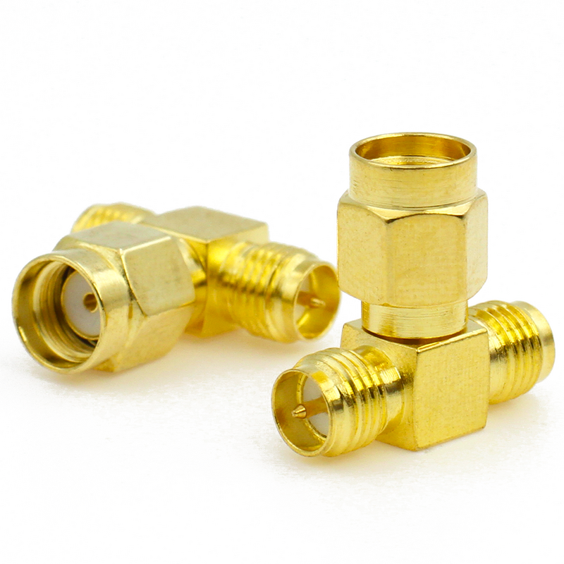 RP-SMA Male to 2x RP-SMA Female Adapter T Type RP SMA 3 Way Tee RF Coaxial Connector for 2G/3G/4G LTE Antenna/Extension/WIFI